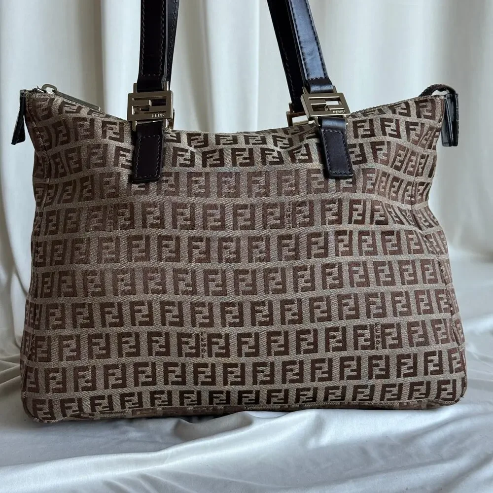 Fendi Zucchino FF Tote - Brown Canvas, Leather Straps, 2004 VTG